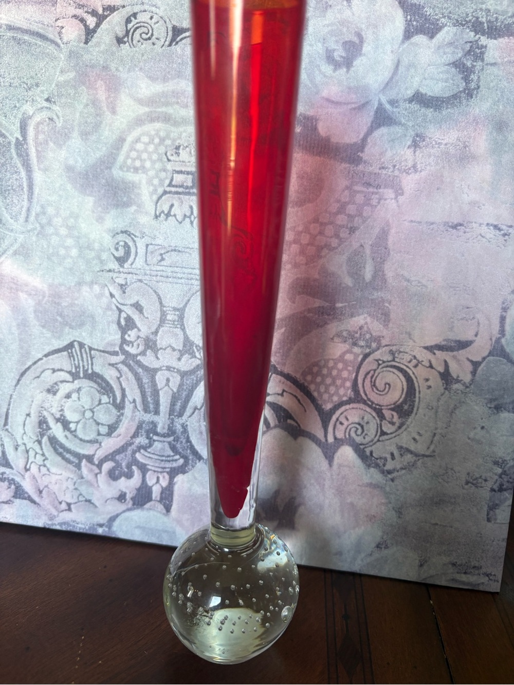 Red Glass Bubble-Base Vase -